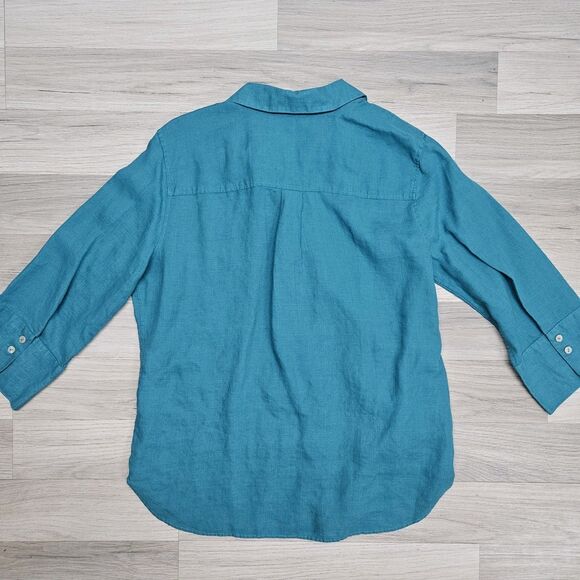 Chico's Womens Teal Linen Button Down Shirt Size 8 3/4 Sleeves Chico's 1 - Picture 10 of 10